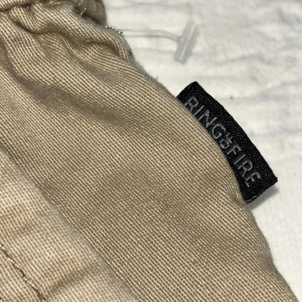 RING OF FIRE Jogger Pants Mens Large Tan Moto Cargo Zipper Pockets
